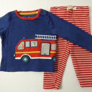 Mini Boden Fire Truck Flip-The-Flap T-Shirt & Stripe Pant Set Size 6-9 Months